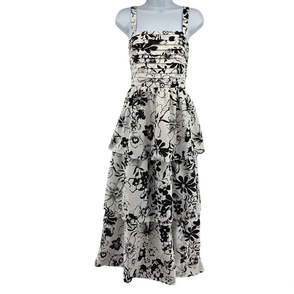 Abercrombie & Fitch‎ Emerson Maxi Dress SP White Black Floral Tiered Boho
